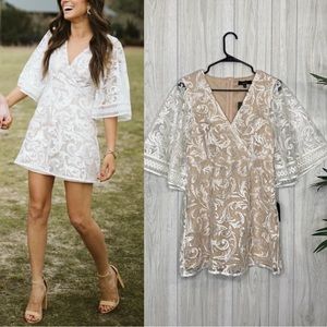 NEW Lulus Celebration Hour White Sequin Embroidered Mini Dress Bridal Medium NWT
